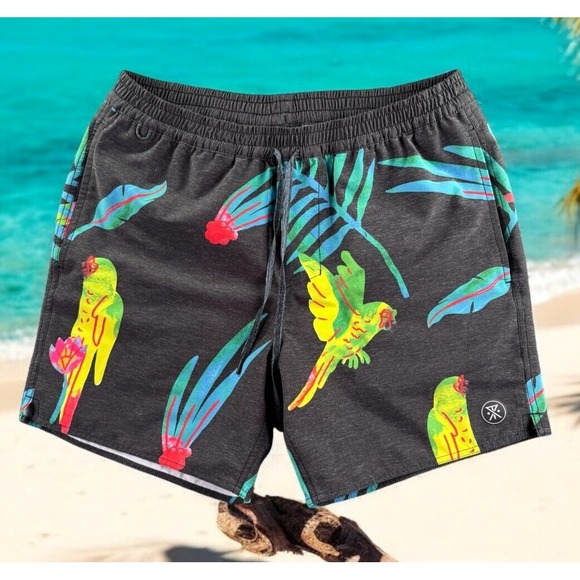 Thomas Roark Swim Trunks Men Medium Shorts Parrots Floral Birds Hemp‎ Blend - Picture 1 of 14